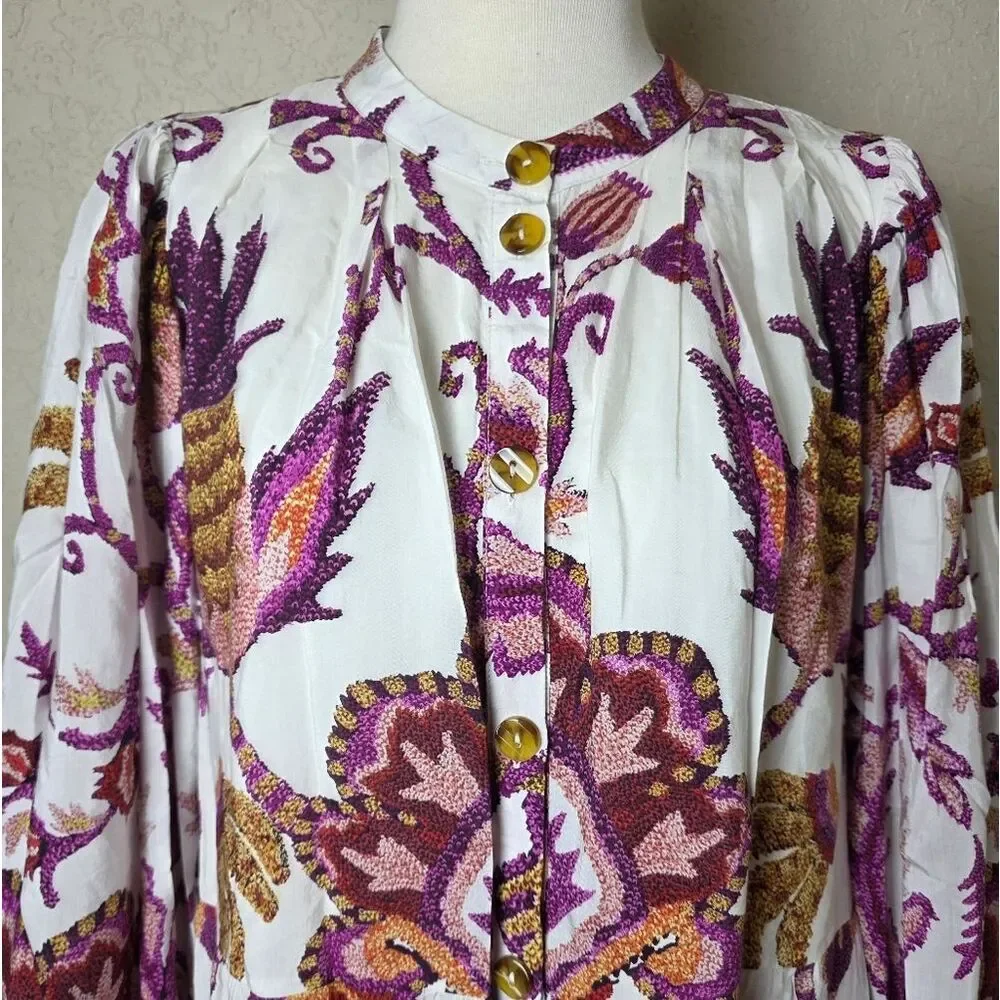 Farm Rio Sunset Tapestry Long Sleeve Shirt Dress Size L - Picture 6 of 13